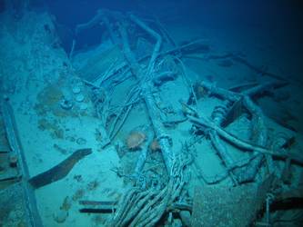 Wreckage and pipe work in debris field